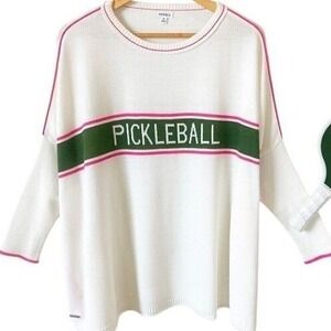 Mersea Catalina Sweater OS White Pickleball Graphic Oversized Knit Top Sporty
